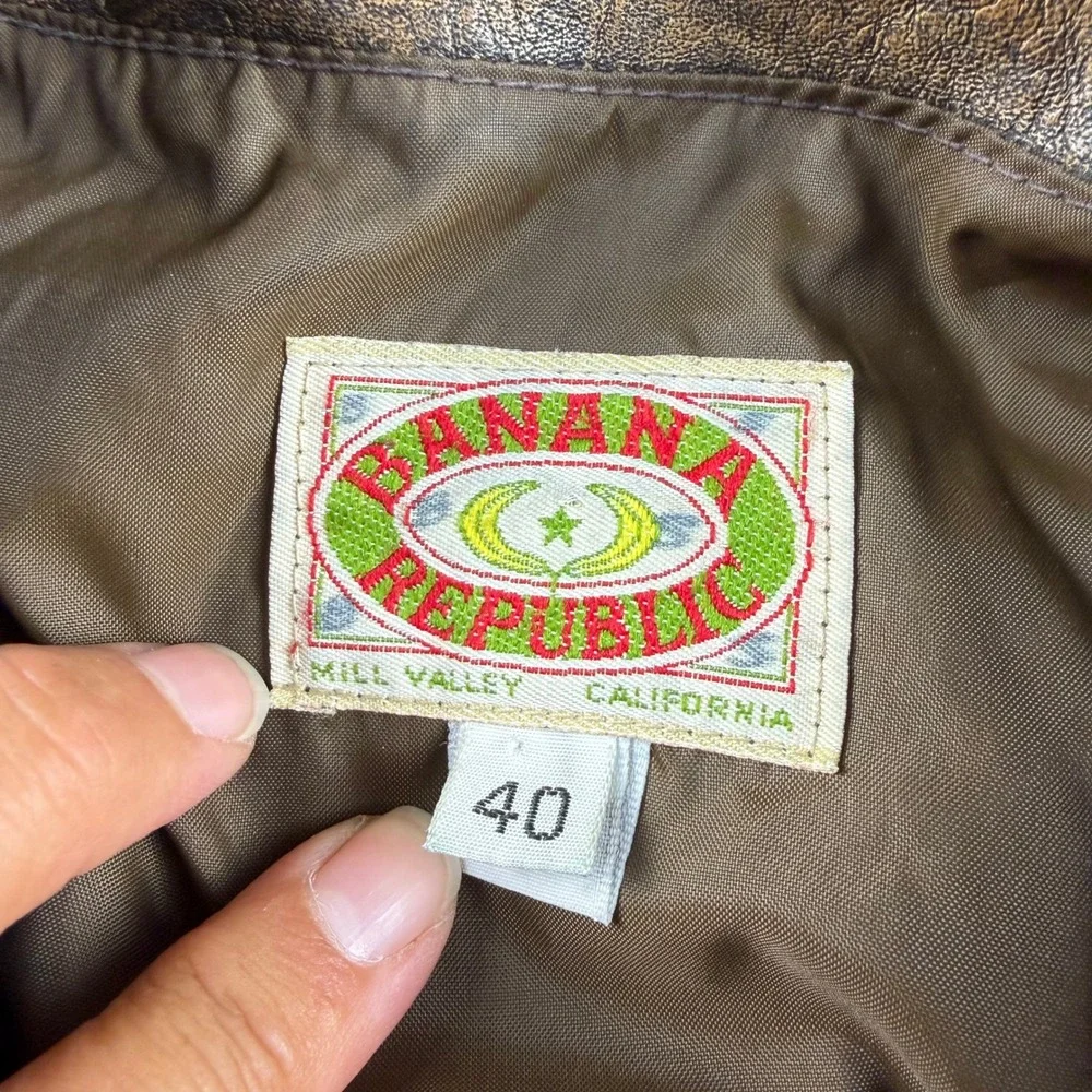 Vintage 80s Banana Republic Safari Leather Bomber Jacket Brown USA Men's Sz 40